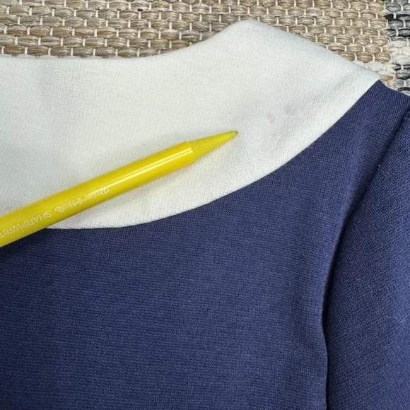 Boden Dress Women's 8 Navy Cream Colorblock Scoop Neck Fit & Flare Knit Work - Picture 10 of 16